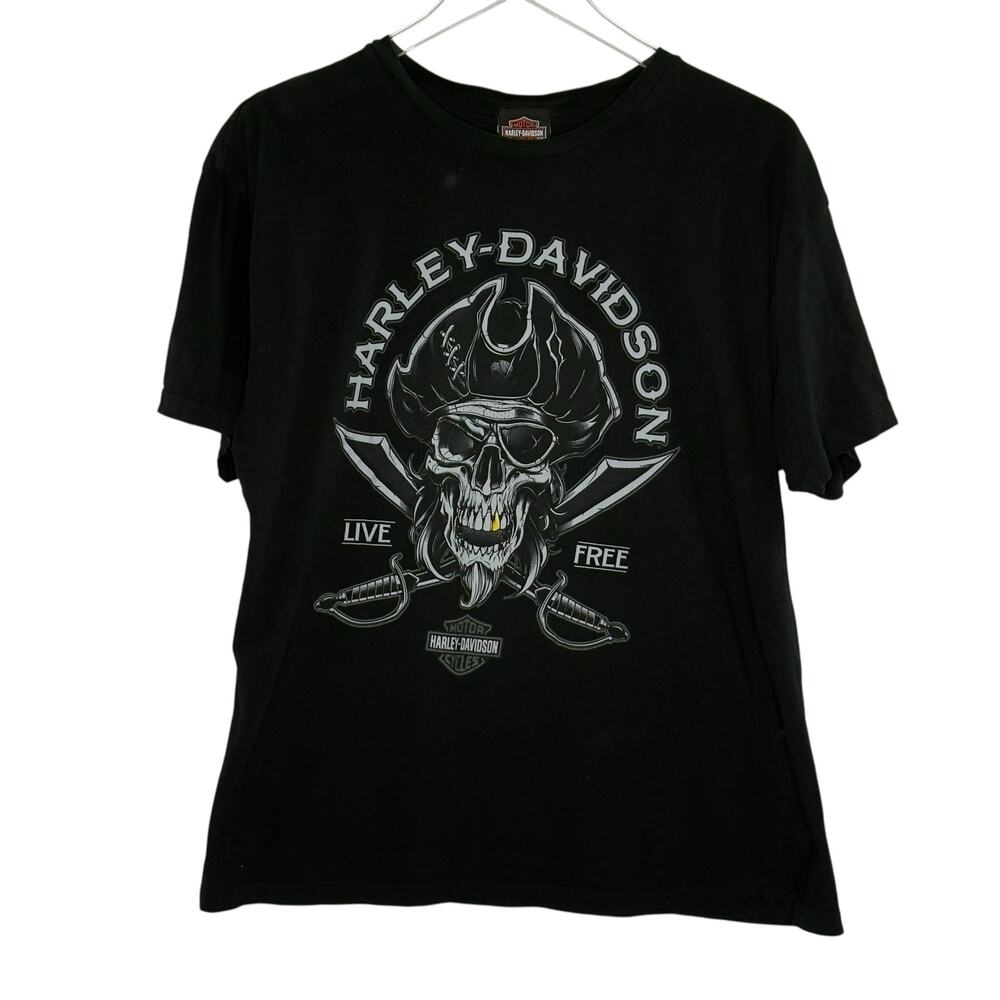 Harley Davidson Pirate Jamaica Men XL Moto Motorcycle Live Free Gold Tooth Black